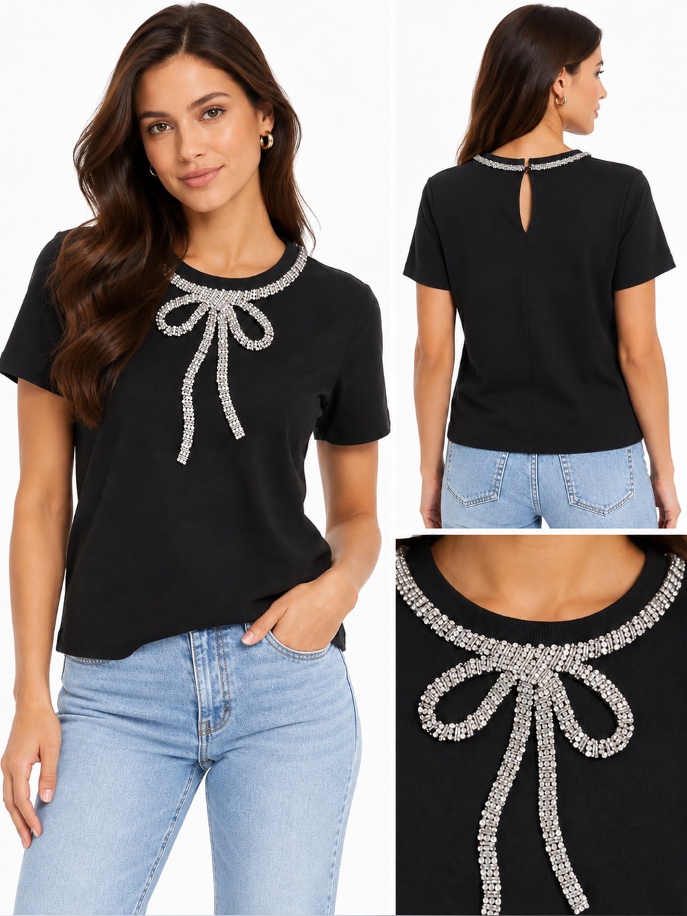 Maeve by Anthropologie Rhinestone Bow Black Top – NWT – Size Small